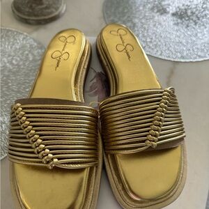 Jessica Simpson gold sandals.